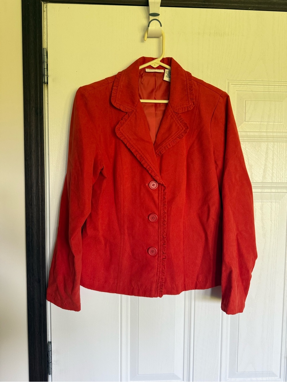 2 for $15 sale: Vintage Parisian works orange/ red blazer with ruffle trim - M